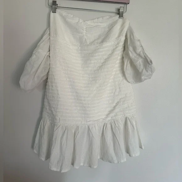 Hello Molly Cloud White Puff Sleeve Ruched Mini Dress – Women’s Size M (US 6) - Picture 3 of 10